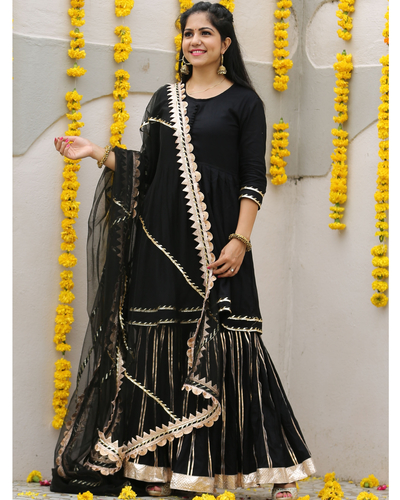 Black sharara set with gota detail - set of three by Lavanya The Label ...