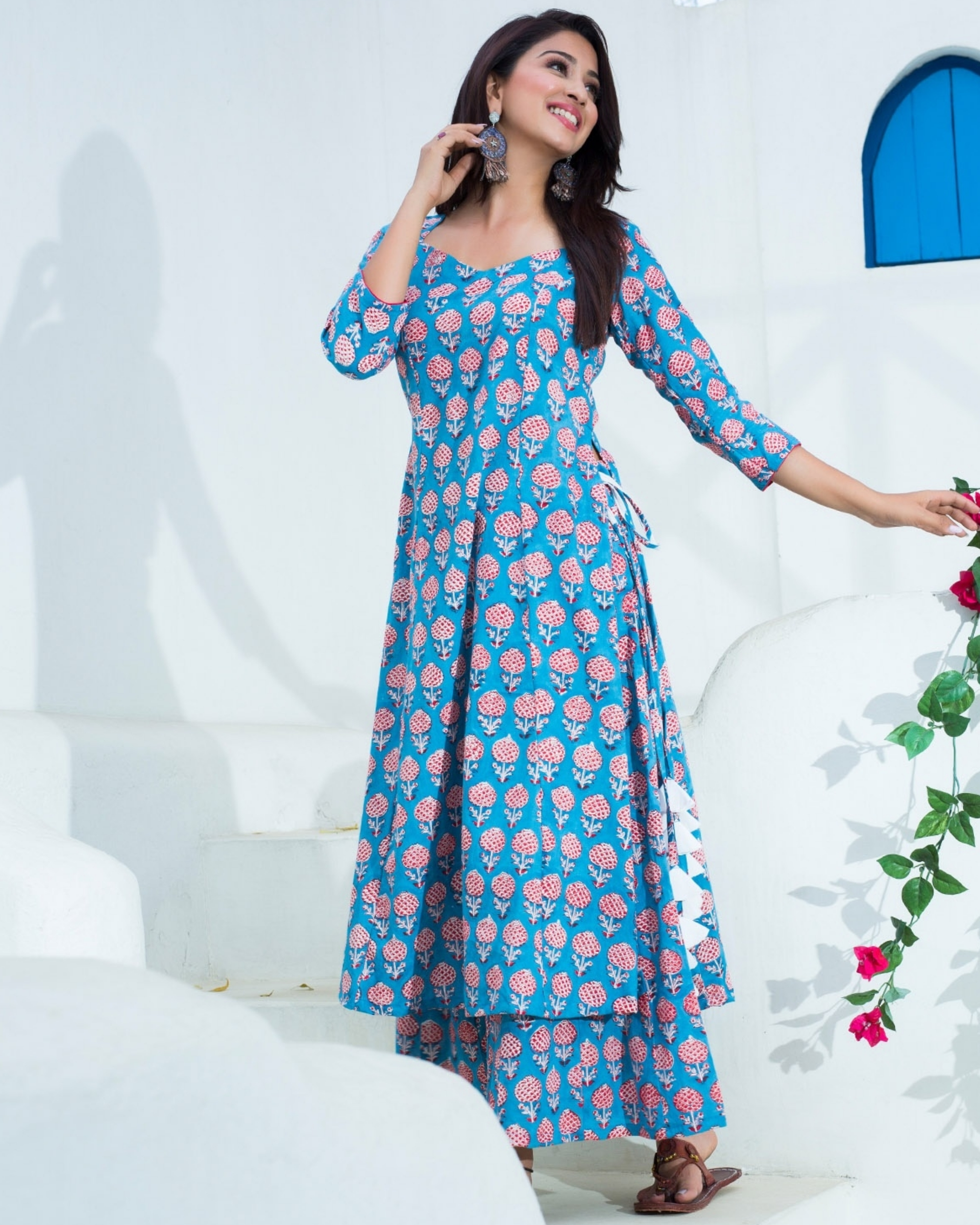 Azure blue printed kutra set - set of two by Ambraee | The Secret Label