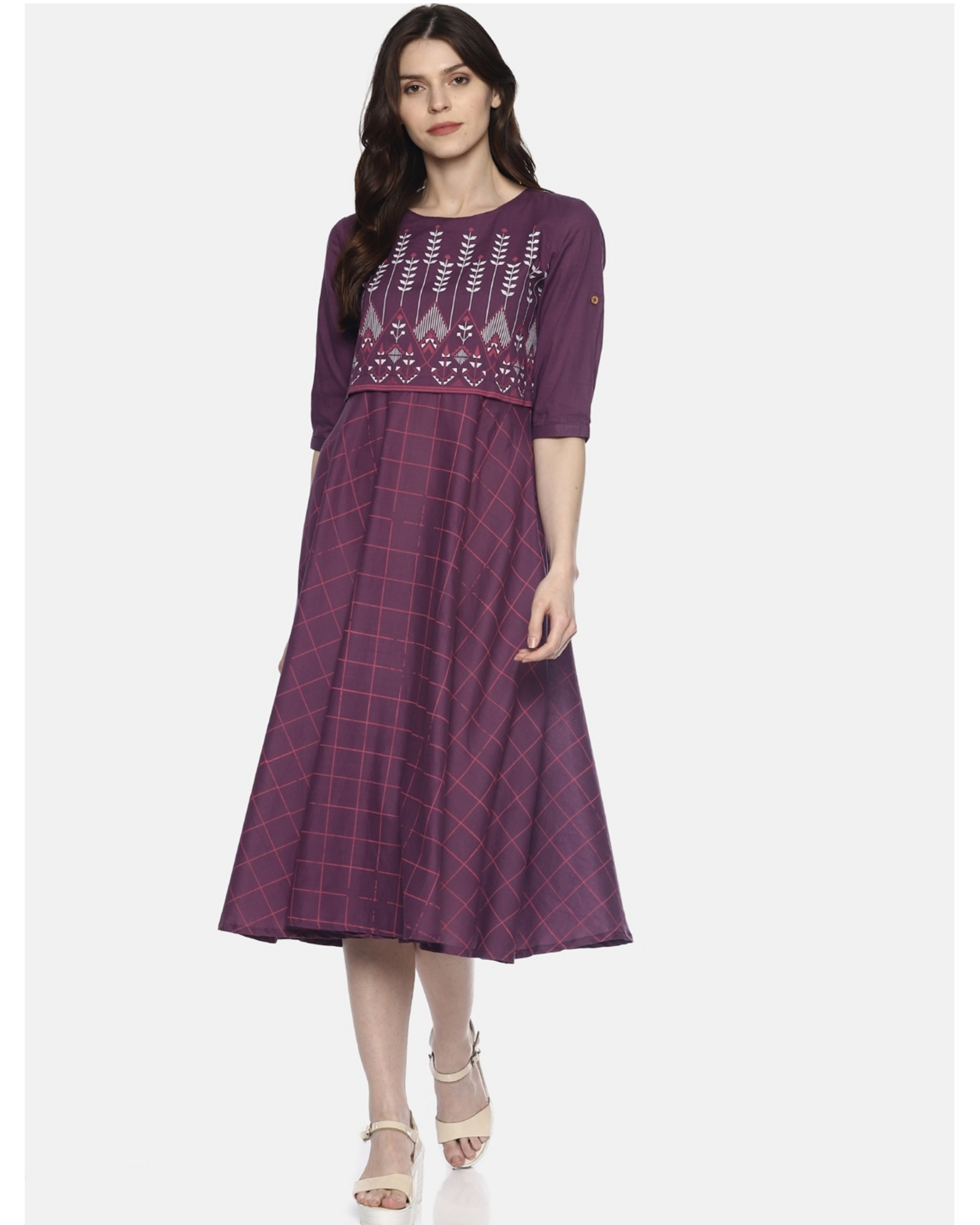 Purple flared printed dress by UNTUNG | The Secret Label