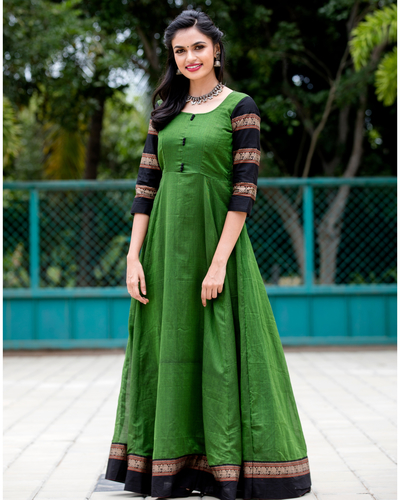 Emerald green narayanpet handloom dress by The Anarkali Shop | The ...