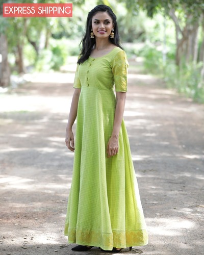 Lime green and gold madurai sungudi cotton maxi by The Anarkali Shop ...