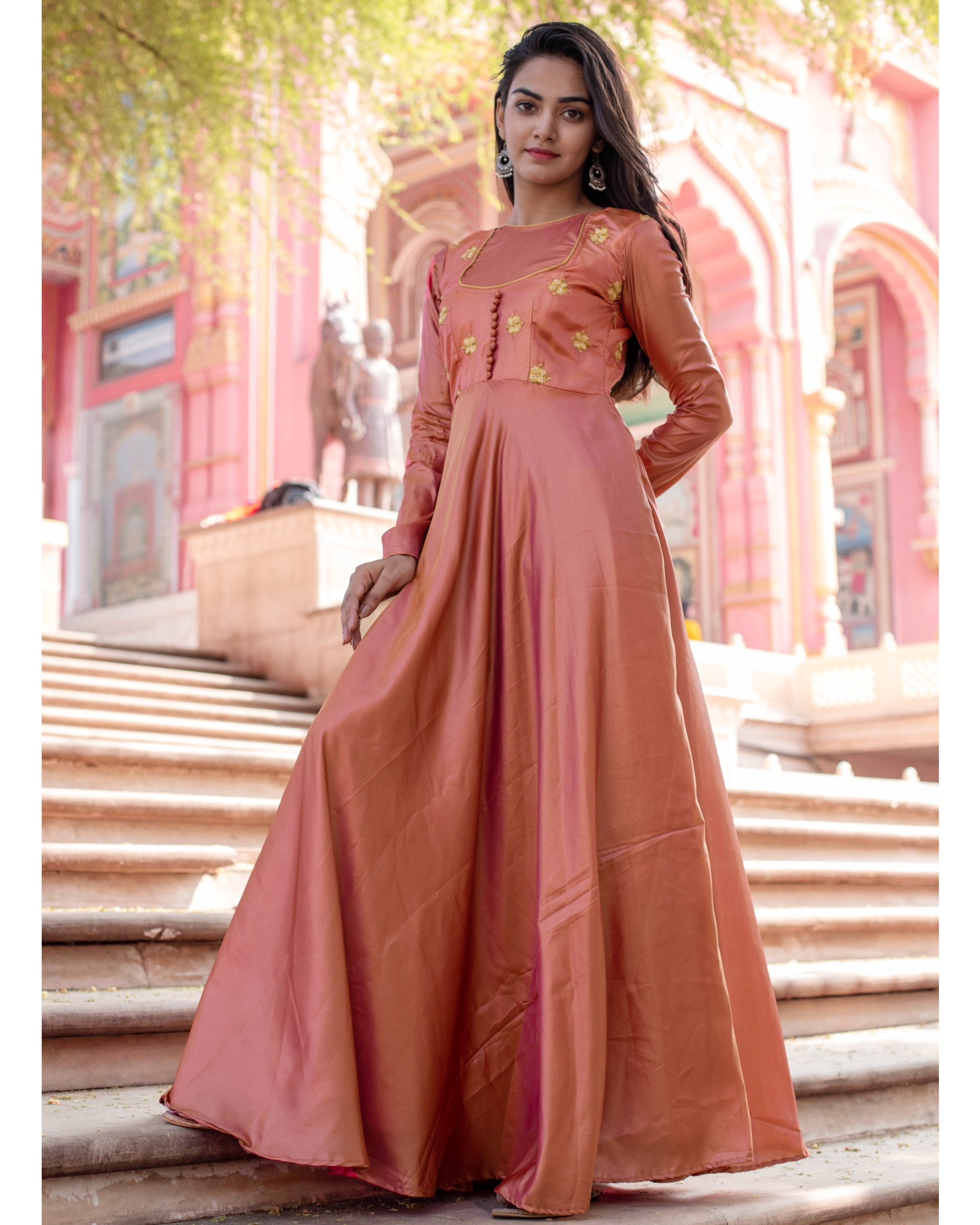 Onion Pink Layered Gown – Vibha Amitt Clothing | Fashion Designer