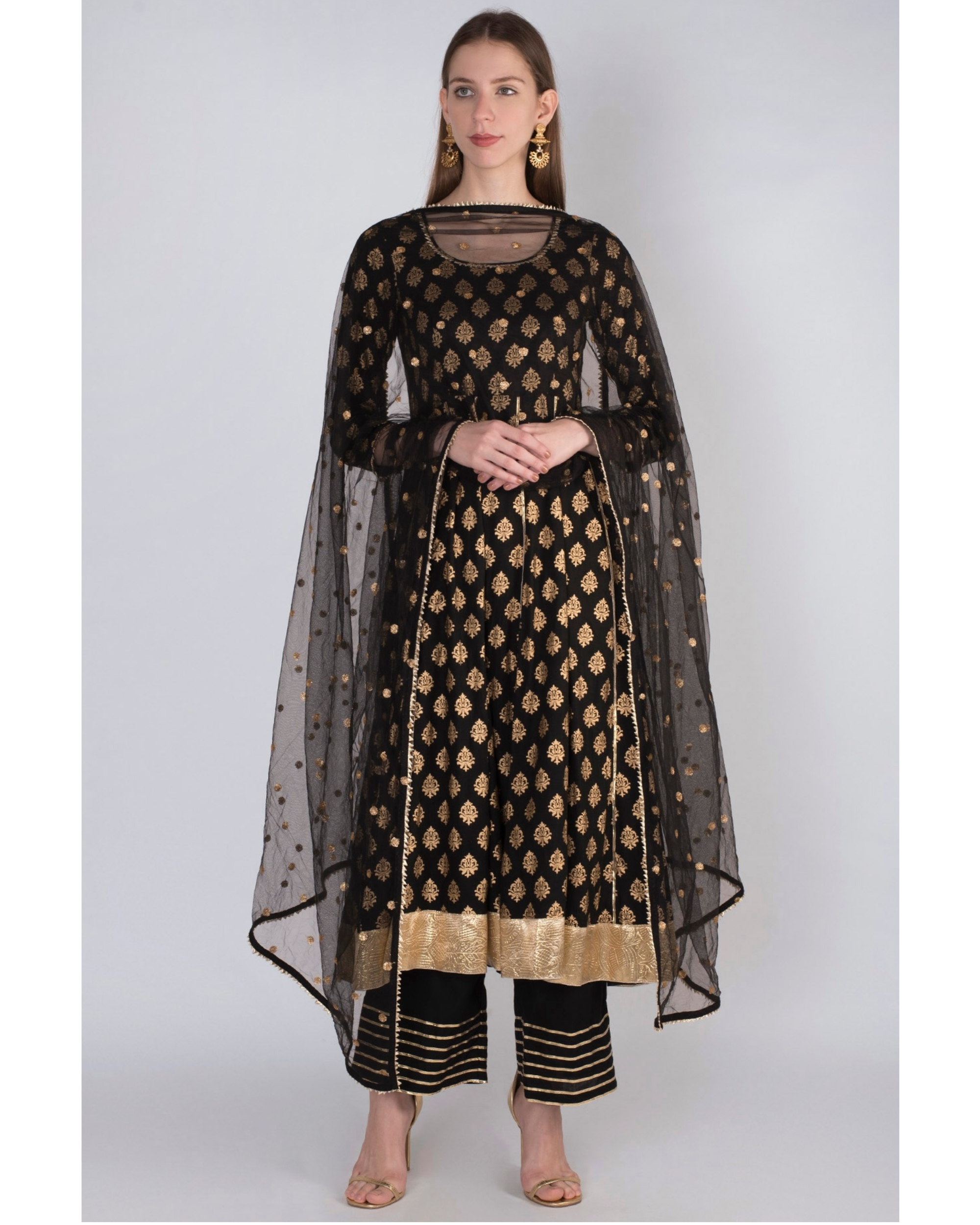 Anarkali Suits : Black velvet embroidery worked party wear ...