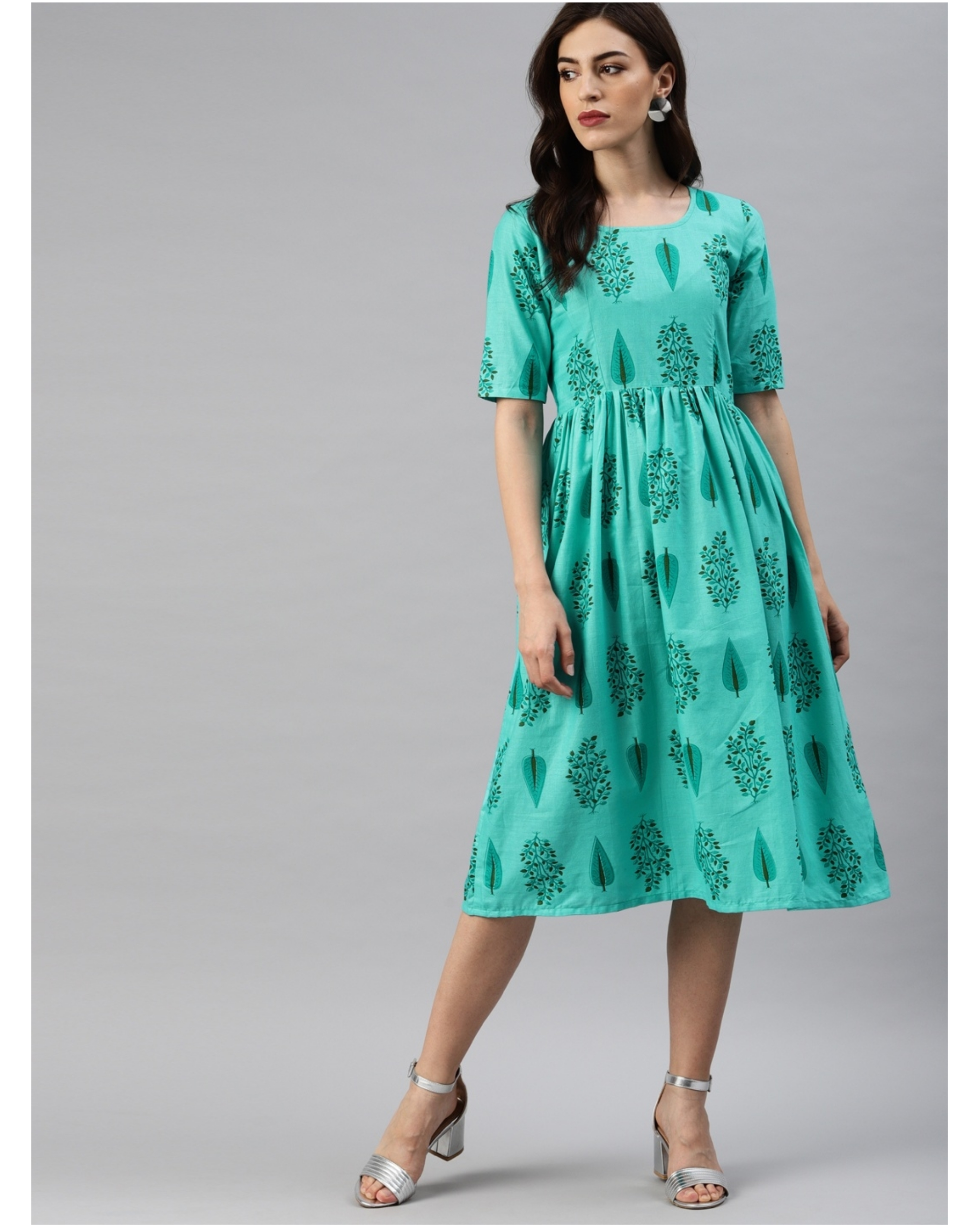 Blue green printed a-line dress by Swishchick | The Secret Label