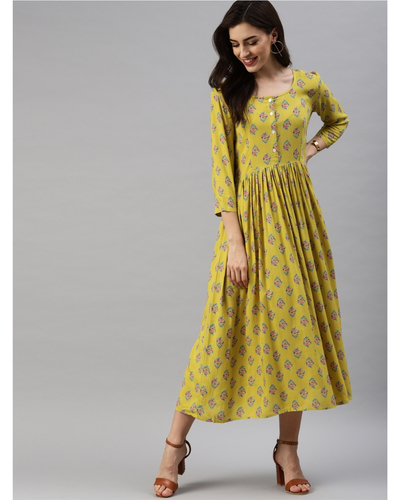 Yellow printed a-line dress by Swishchick | The Secret Label