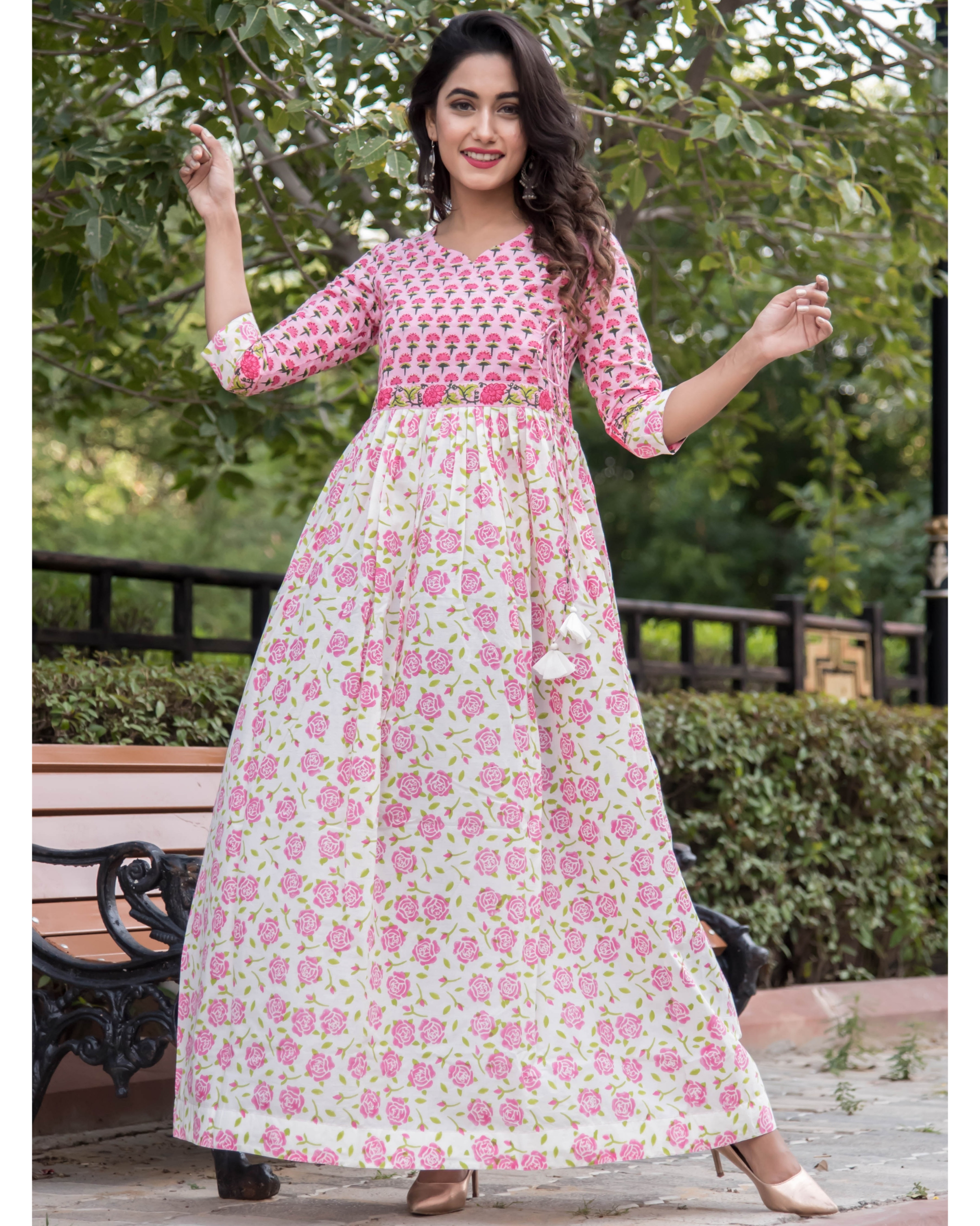 Dual print floral pink dress by Kaaj | The Secret Label