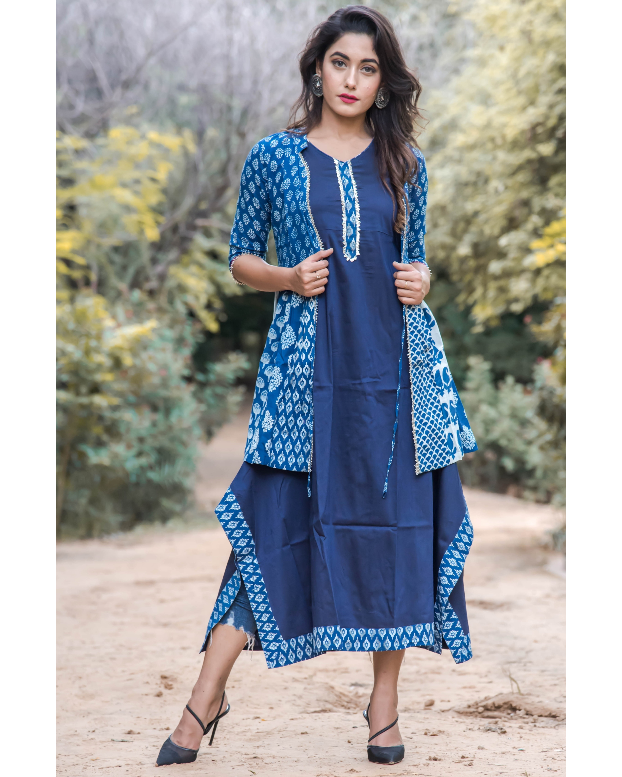 Blue gypsy tunic with jacket - set of two by Kaaj | The Secret Label