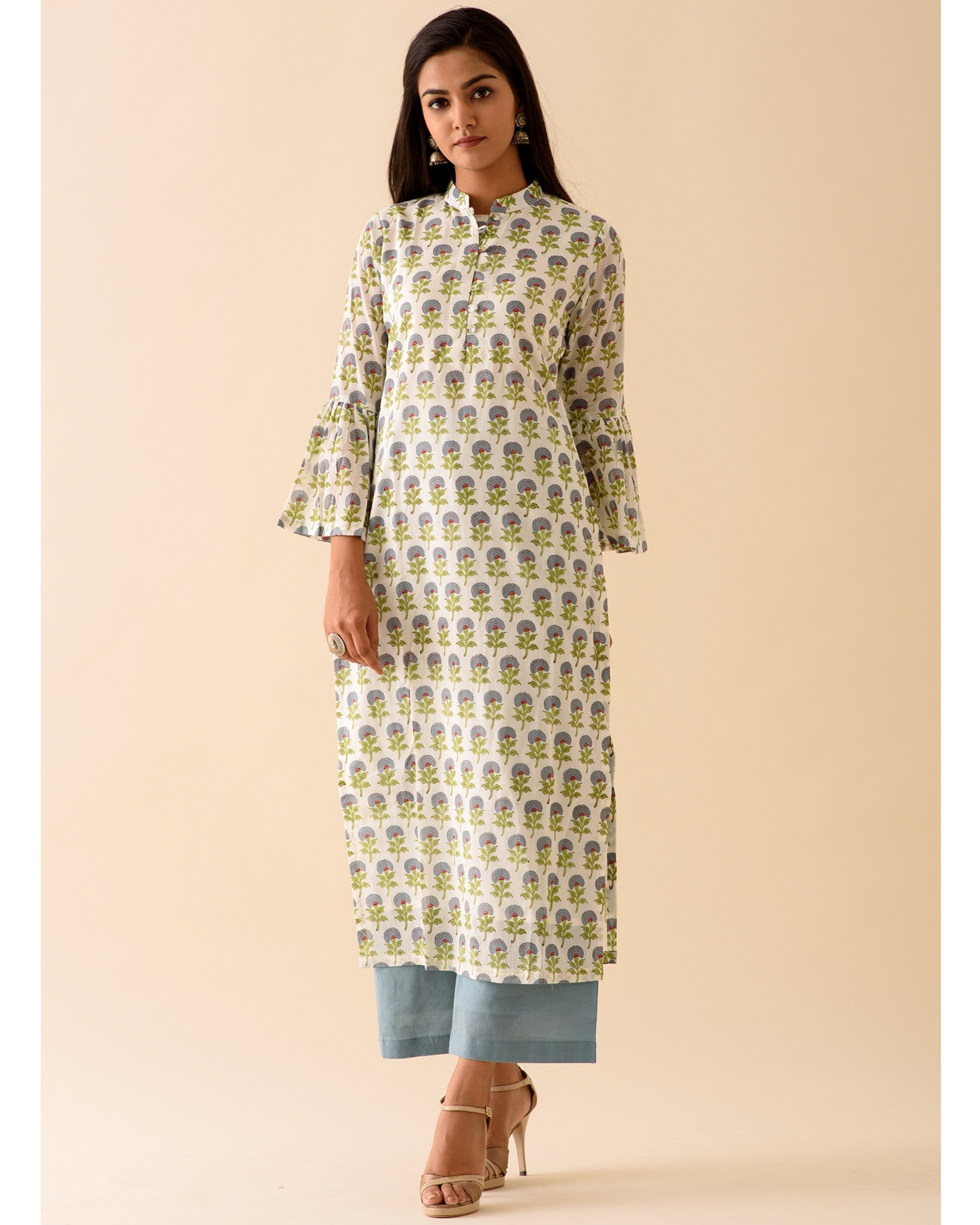 Hand Block Printed Mulmul Cotton Floral Dress - Mogra Designs