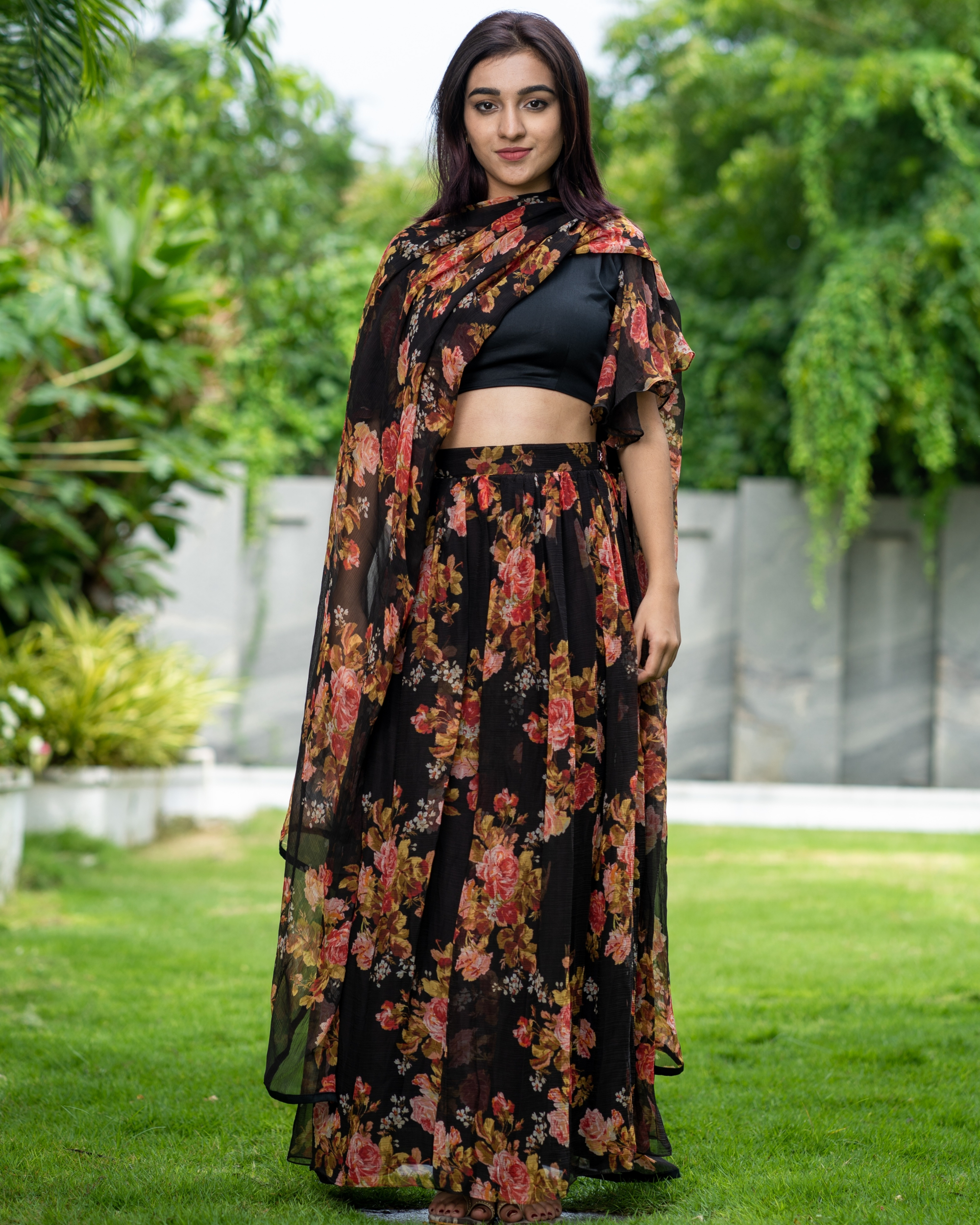 Buy Women Navy Ruffle Skirt With Attached Dupatta  AW23 Collection  Indya