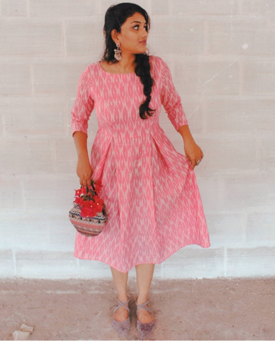 Anvita pink ikat short dress by Ekanta | The Secret Label
