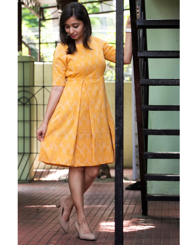 Lesha yellow ikat short dress by Ekanta | The Secret Label
