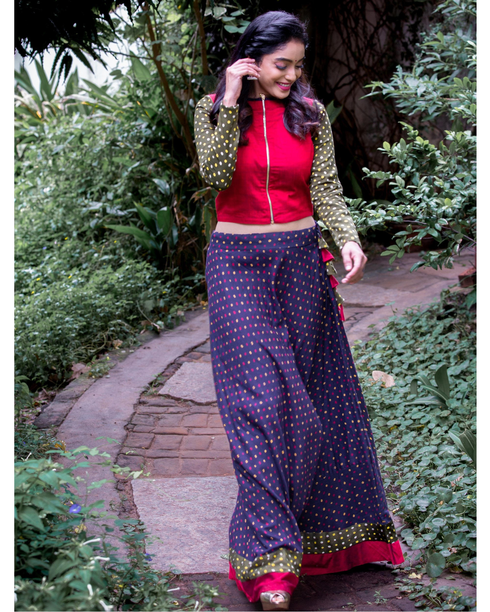 Indigo & Maroon Ajrakh Hand Block Print Full Panel Skirt – khamircrafts