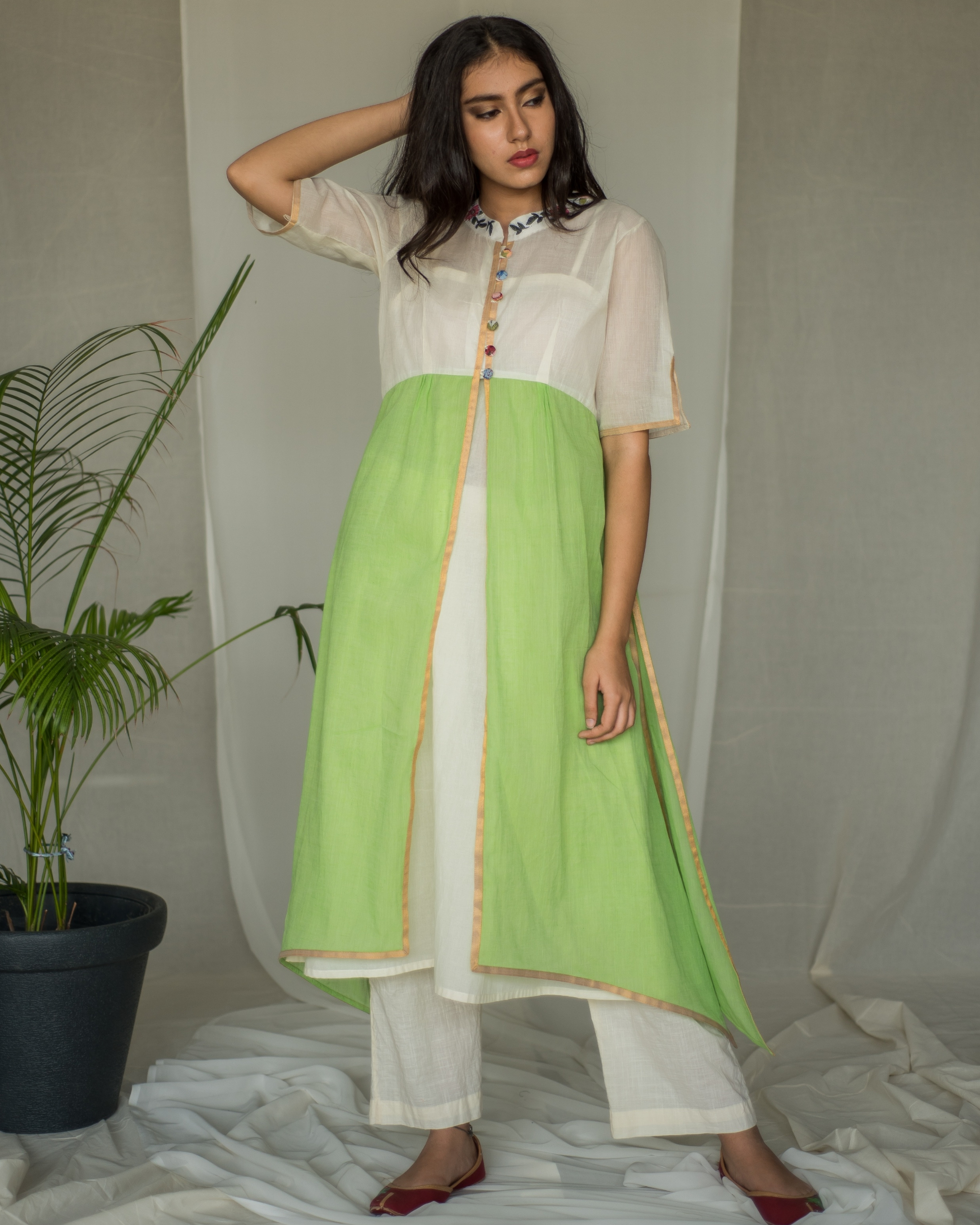 Green/white Korean Chic Elegant Pink V-neck Stitching Lace Hook Flower  Waist Thin Bubble Sleeve Female Dress 2023 Summer New - Dresses - AliExpress