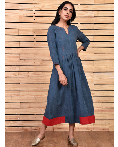 Grey dress with patch work border by Raasleela | The Secret Label