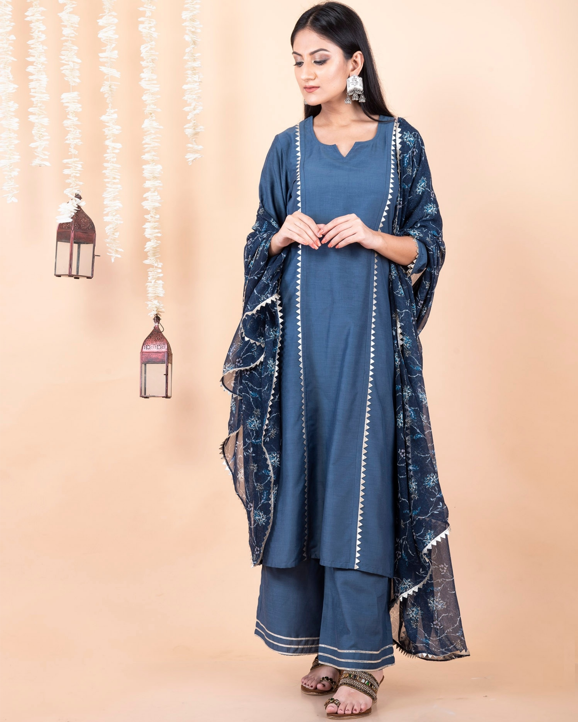Chandani grey suit with palazzo and dupatta - set of three by Empress ...