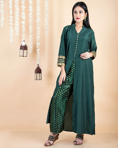 Emerald green kurta with brocade pants - set of two by Empress Pitara ...