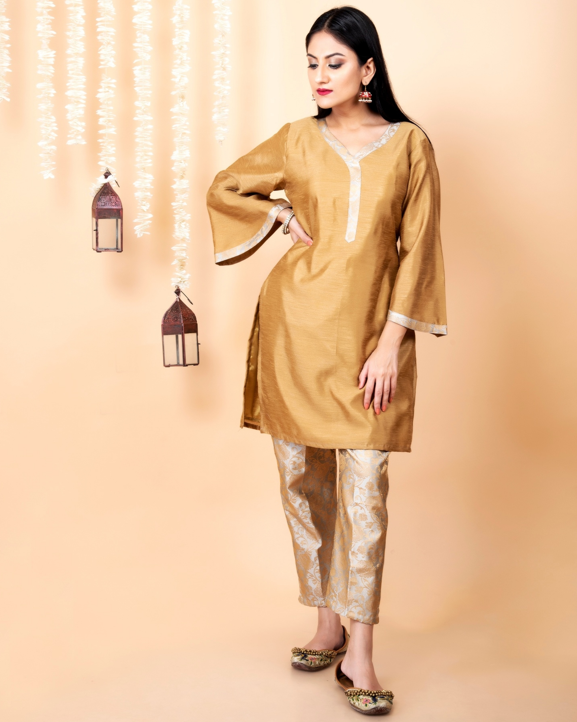 Buy Online Brown Metallic Cotton Straight Suit Set for Women & Girls at  Best Prices in Biba India-SK
