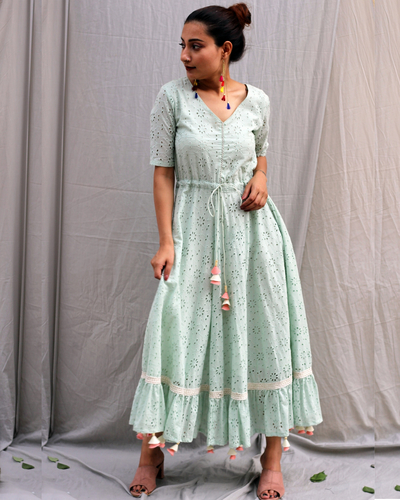 Sea green flared maxi dress by Anecdotes | The Secret Label