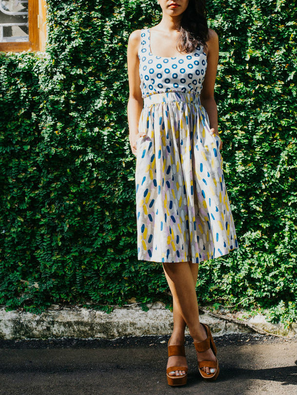 Circular and brushstroke print dress by Jodi | The Secret Label