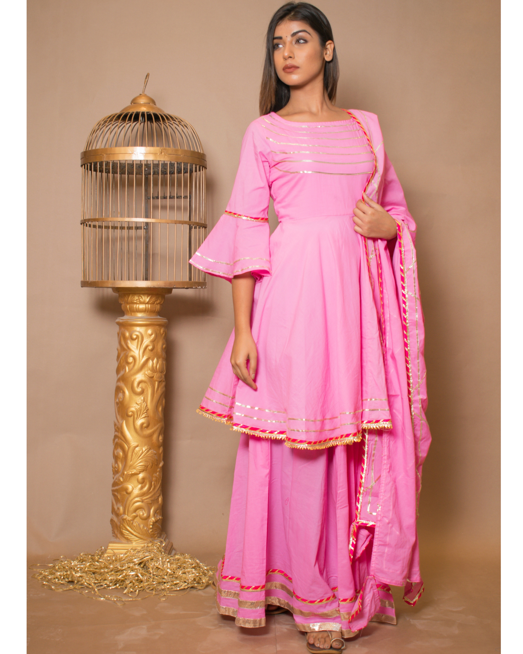 Baby pink kurta and skirt with dupatta - set of three