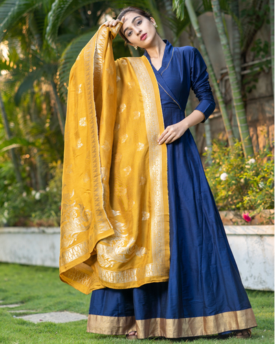 Elegant Dori Work Embroidered Yellow Indian Trouser Suit LSTV114028