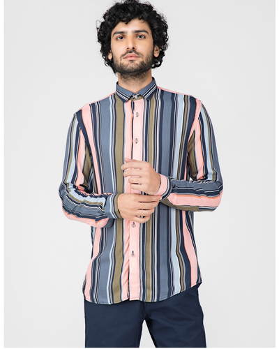 Pink and blue striped casual shirt by Green Hill | The Secret Label