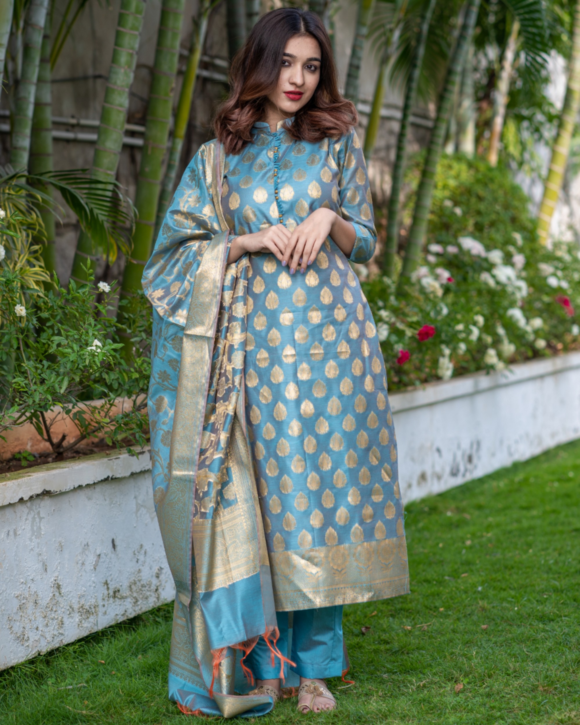 Wine Cotton Silk Embroidered Kurta With Brocade Pants – Shopzters