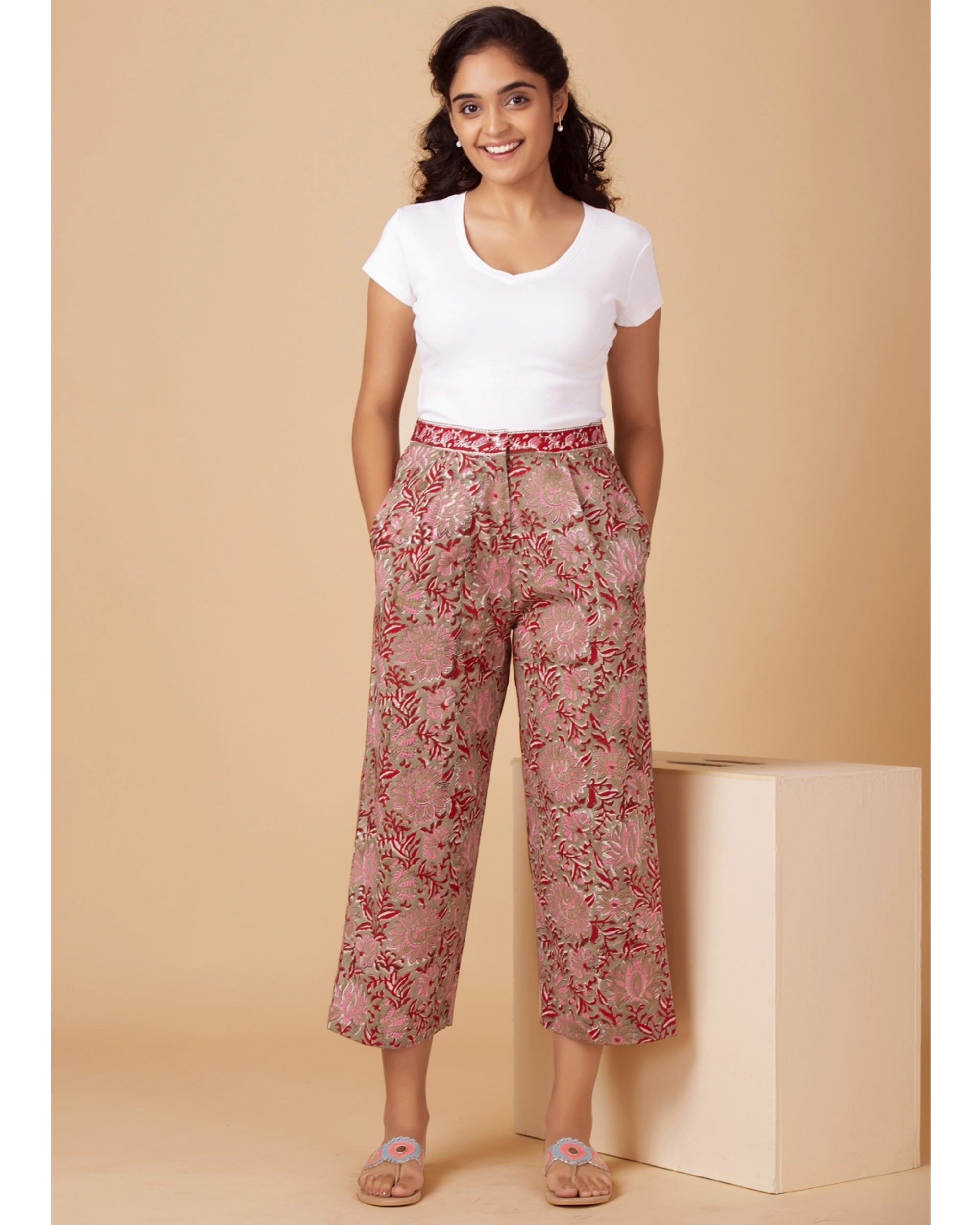 Ruby red and pink dahlia printed culottes by Twirl Studio | The Secret ...