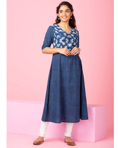 Blue polka dot kurta by Twirl Studio | The Secret Label