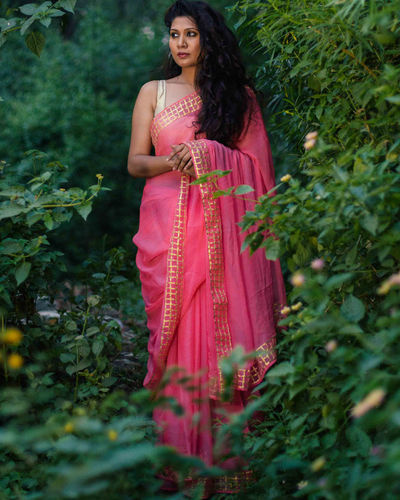 Pure chiffon candy floss saree with gota work by Pastel Stories | The ...