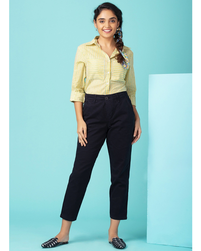 Banana yellow striped shirt with contrast pocket by Twirl Studio | The ...