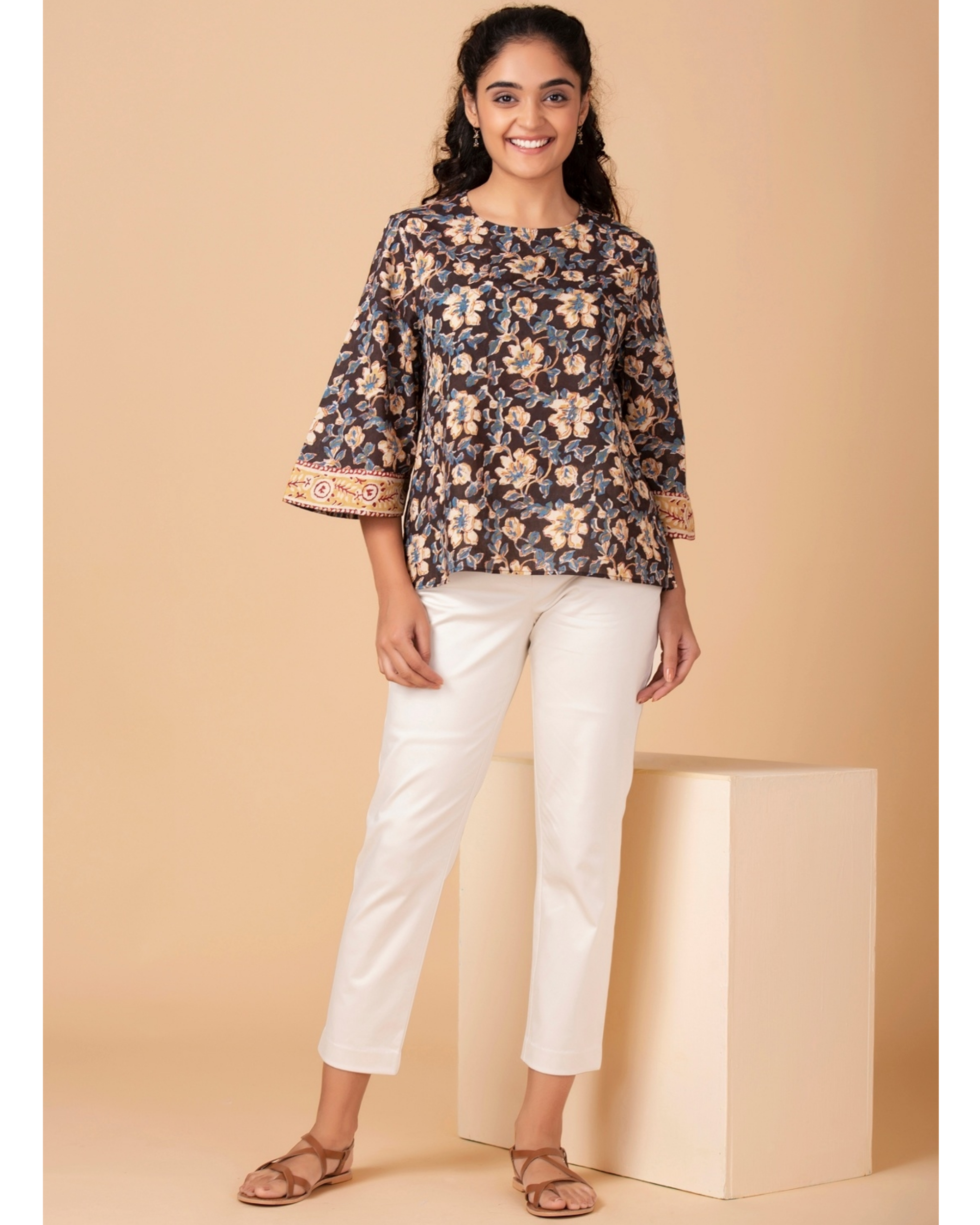 Dark brown floral top by Twirl Studio | The Secret Label