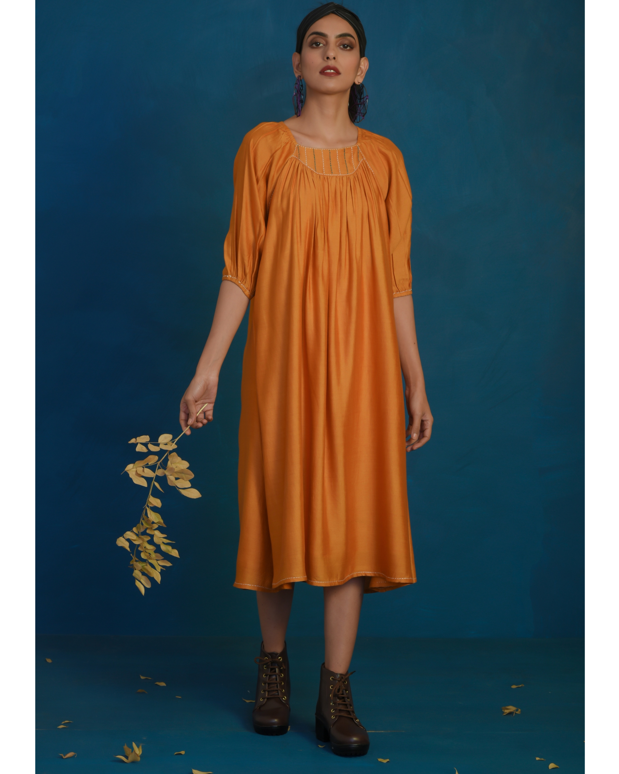 Mustard yellow raglan sleeve midi dress by Charkhee Women The Secret