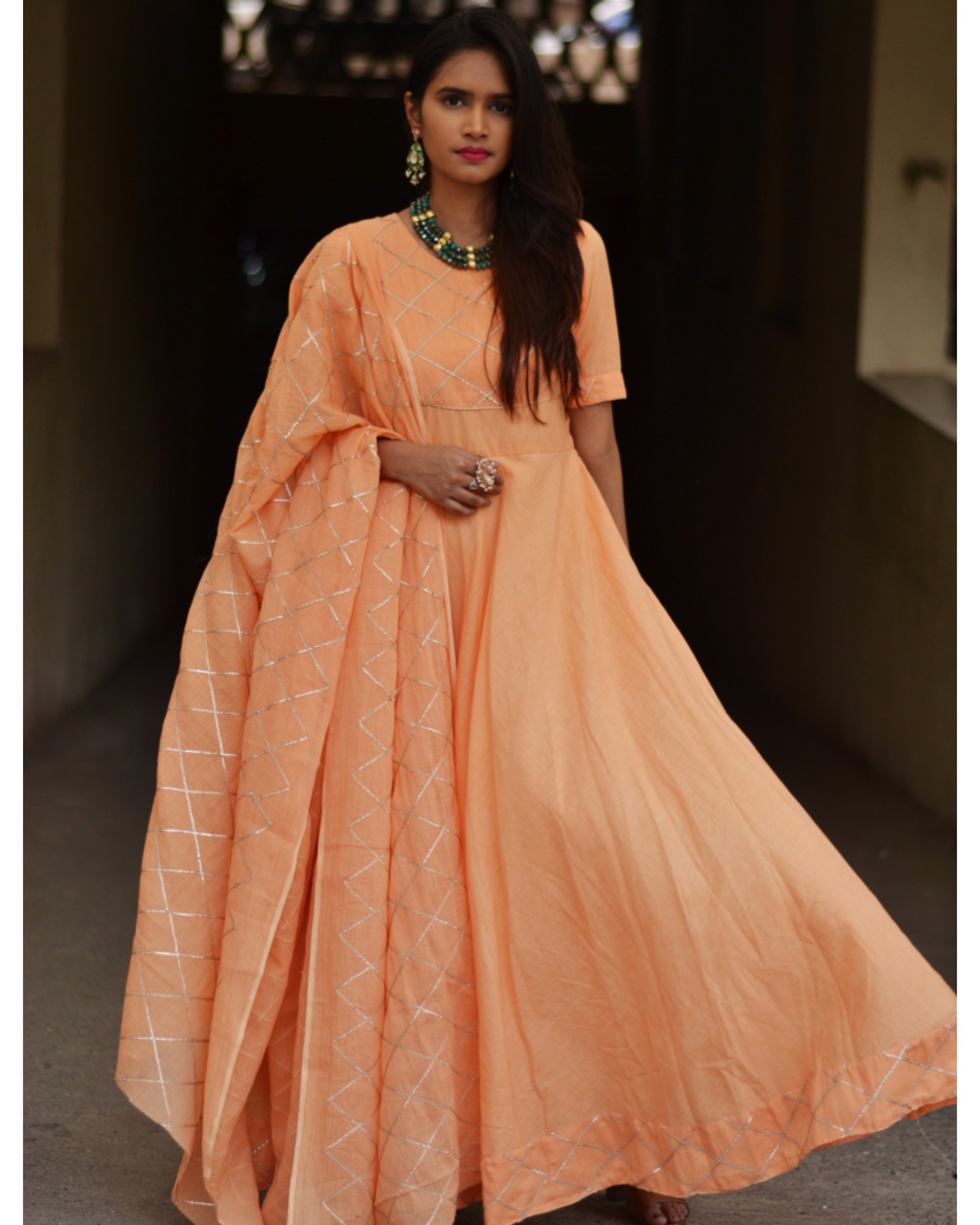orange gown with dupatta