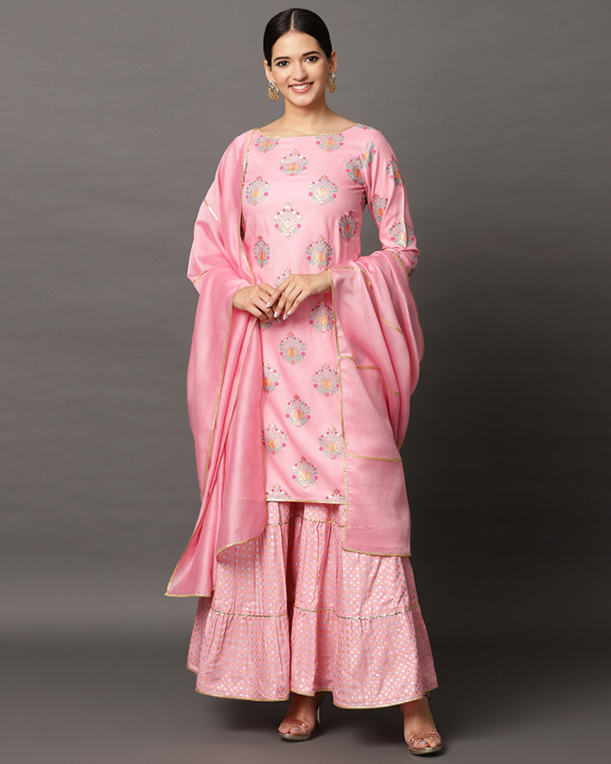 Baby pink gota kurta and gharara with gota dupatta set- set of three by ...