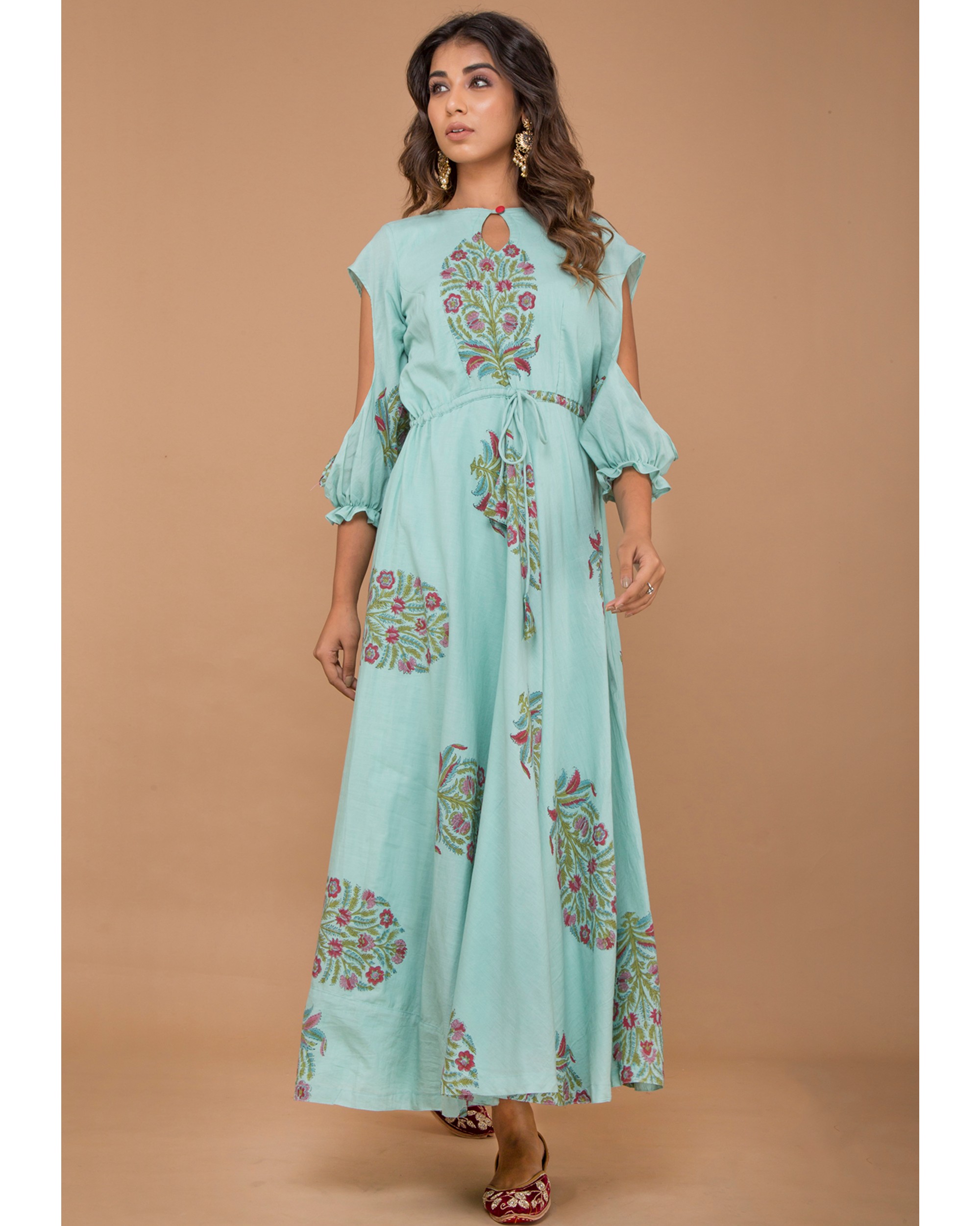 Sea blue waist tie up dress by Lavanya The Label The Secret Label
