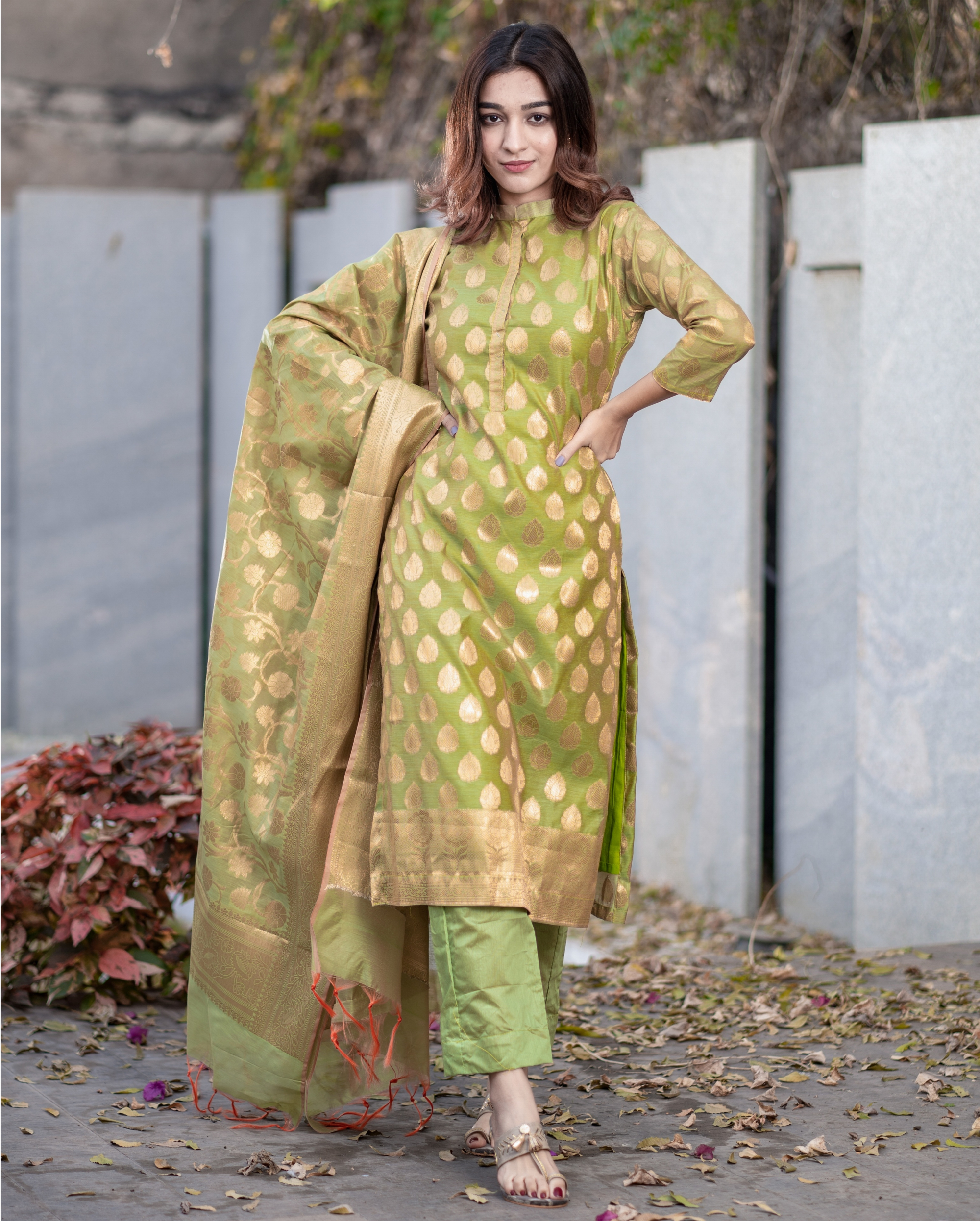 Banarasi fabric kurti with rayon crepe sharara  Kurti Fashion