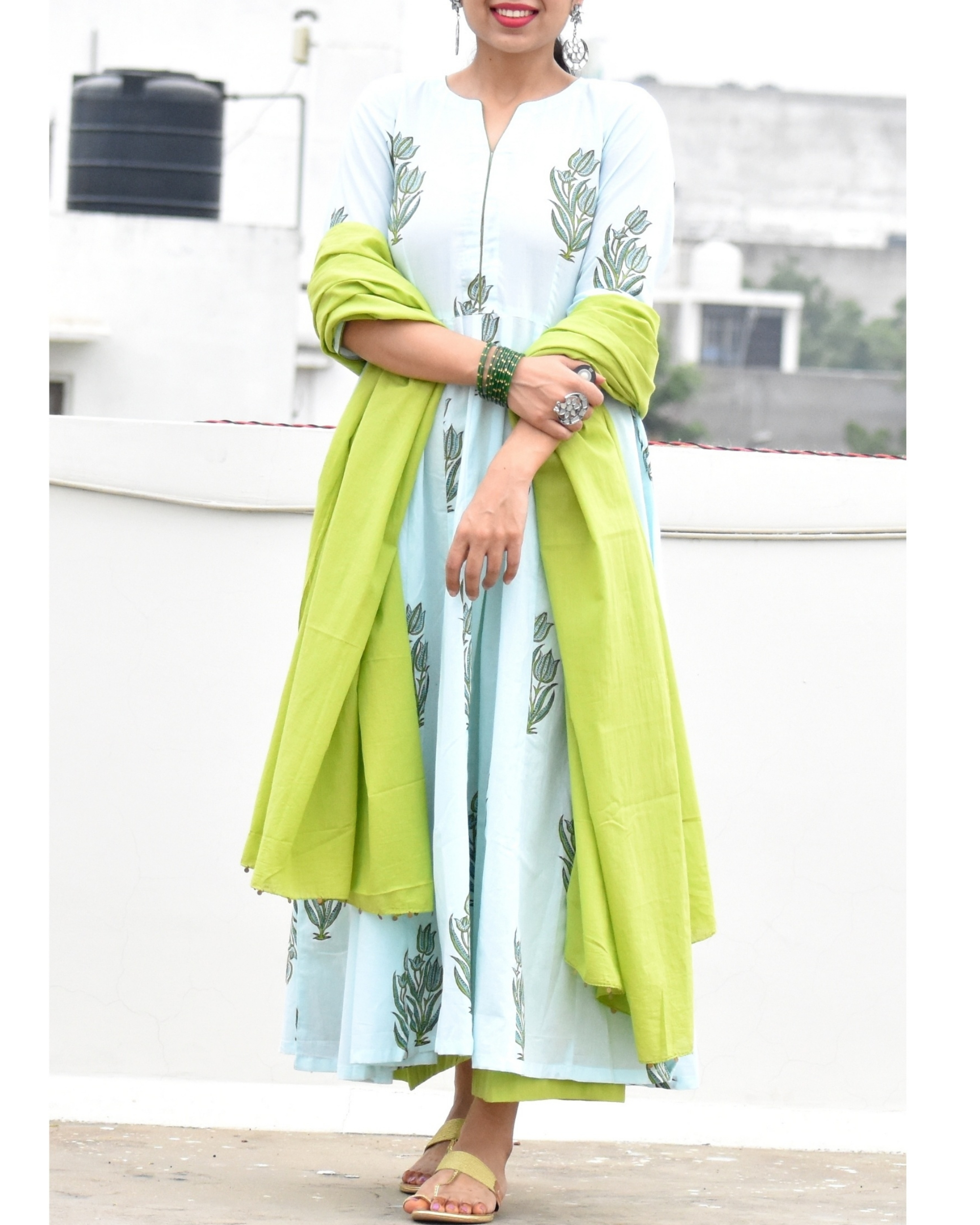 34th sleeved Handembroidered Sky Blue Kurta with Palazzo Pants  Vogue  India