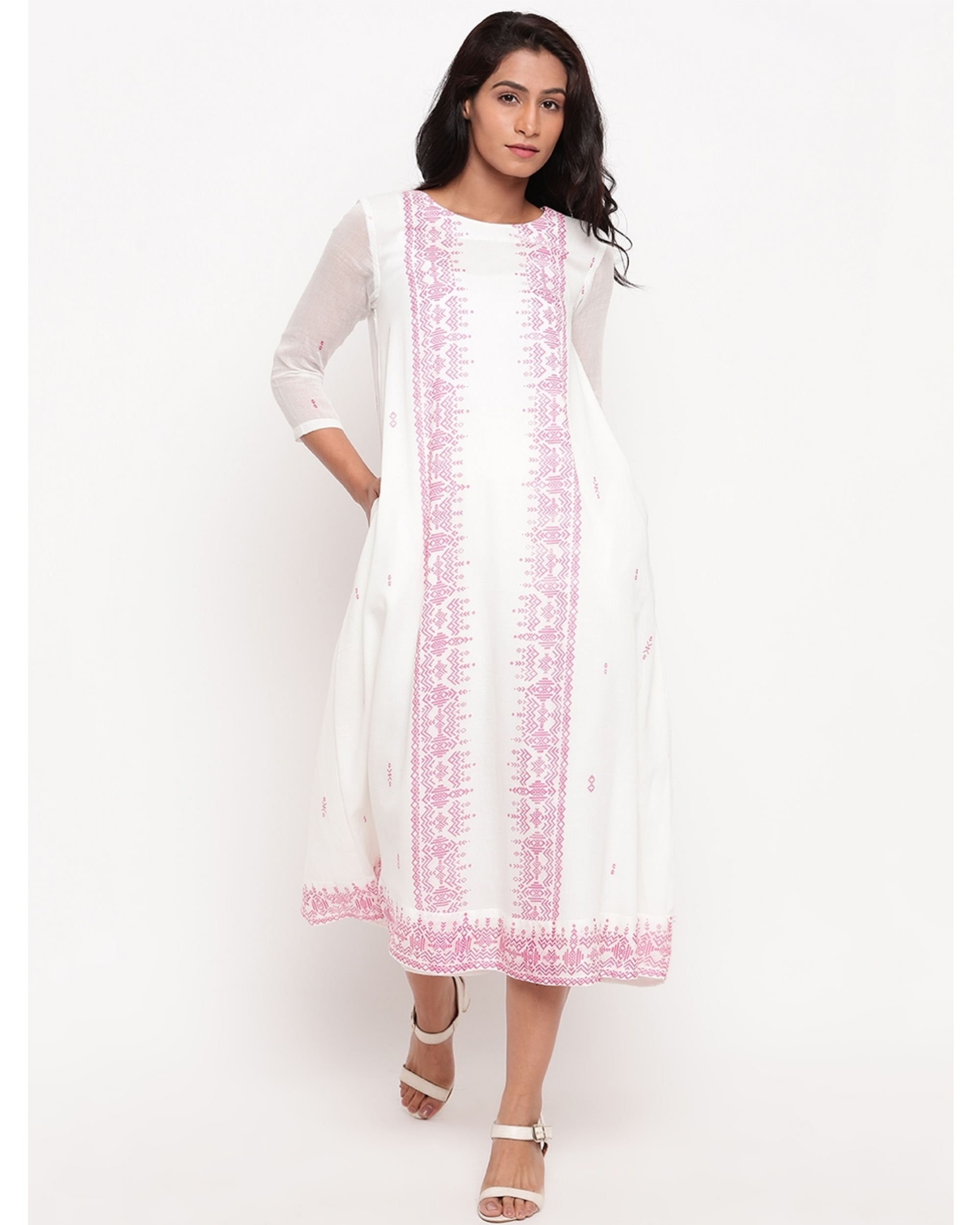 White and pink panel printed dress by trueBrowns | The Secret Label