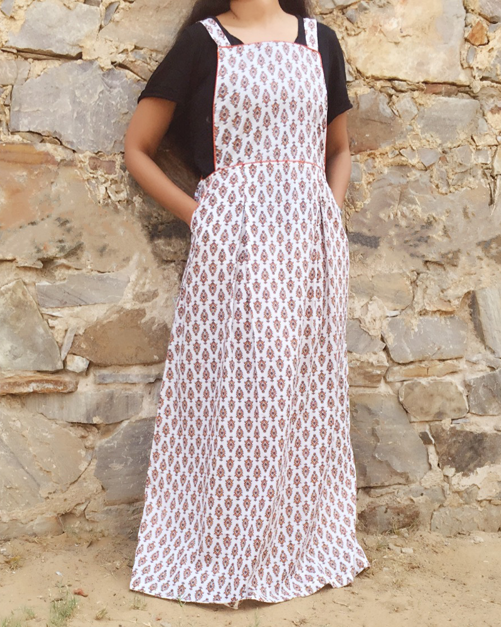 printed dungaree dress