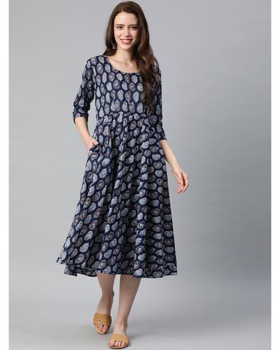 Deep blue paisley pleated dress by Swishchick | The Secret Label