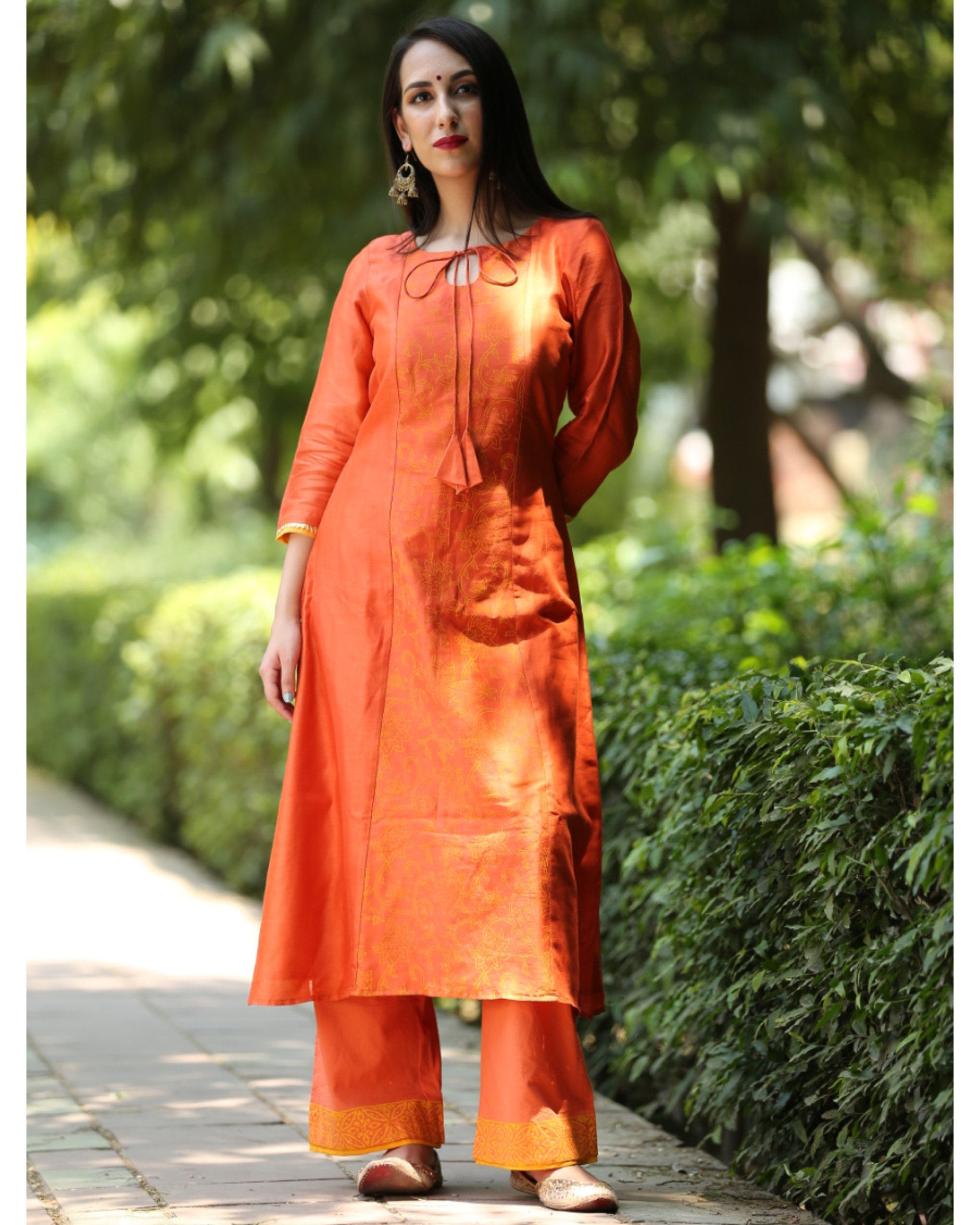 Rust hand block printed chanderi kurta by Marasim | The Secret Label