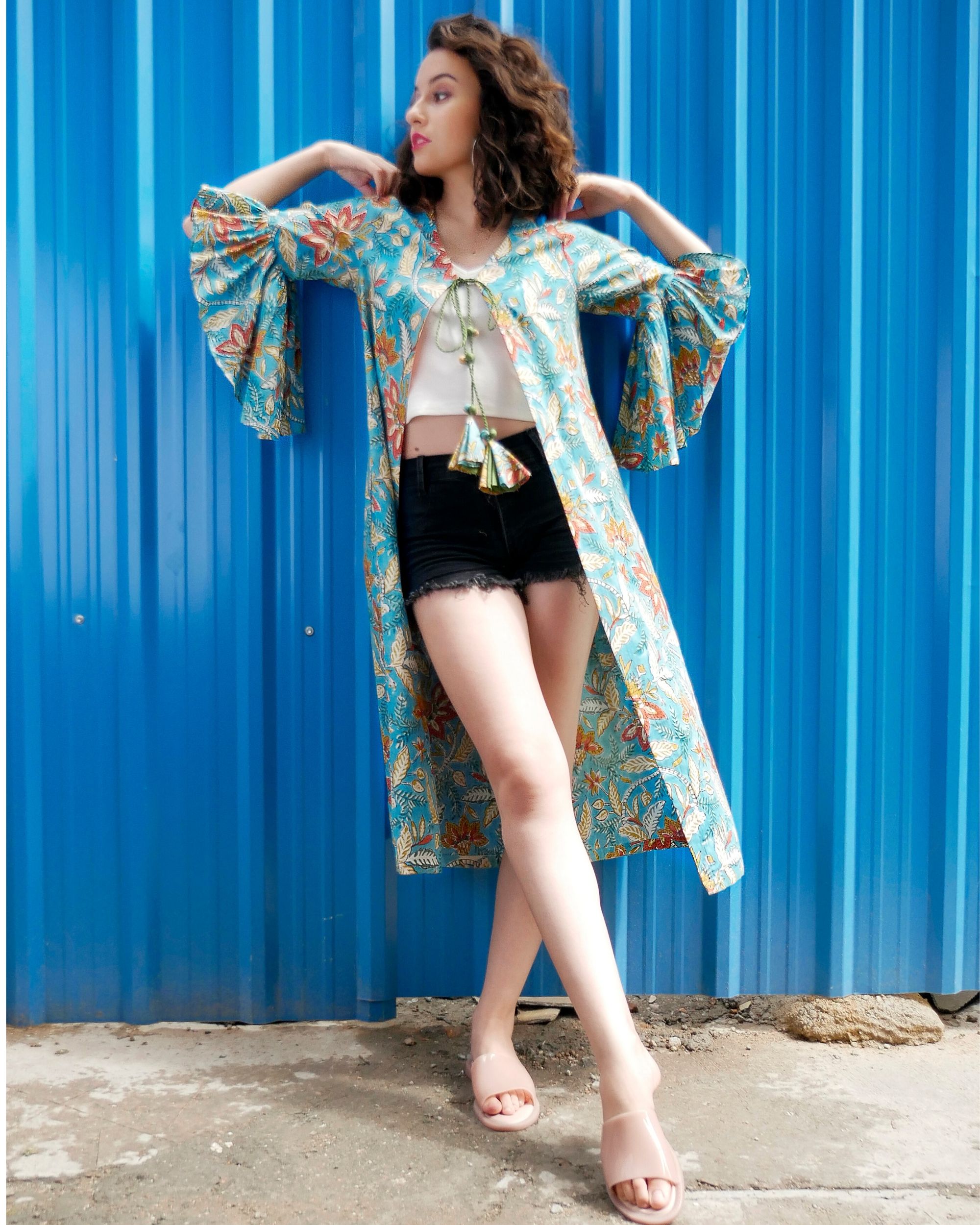Blue floral printed cover-up