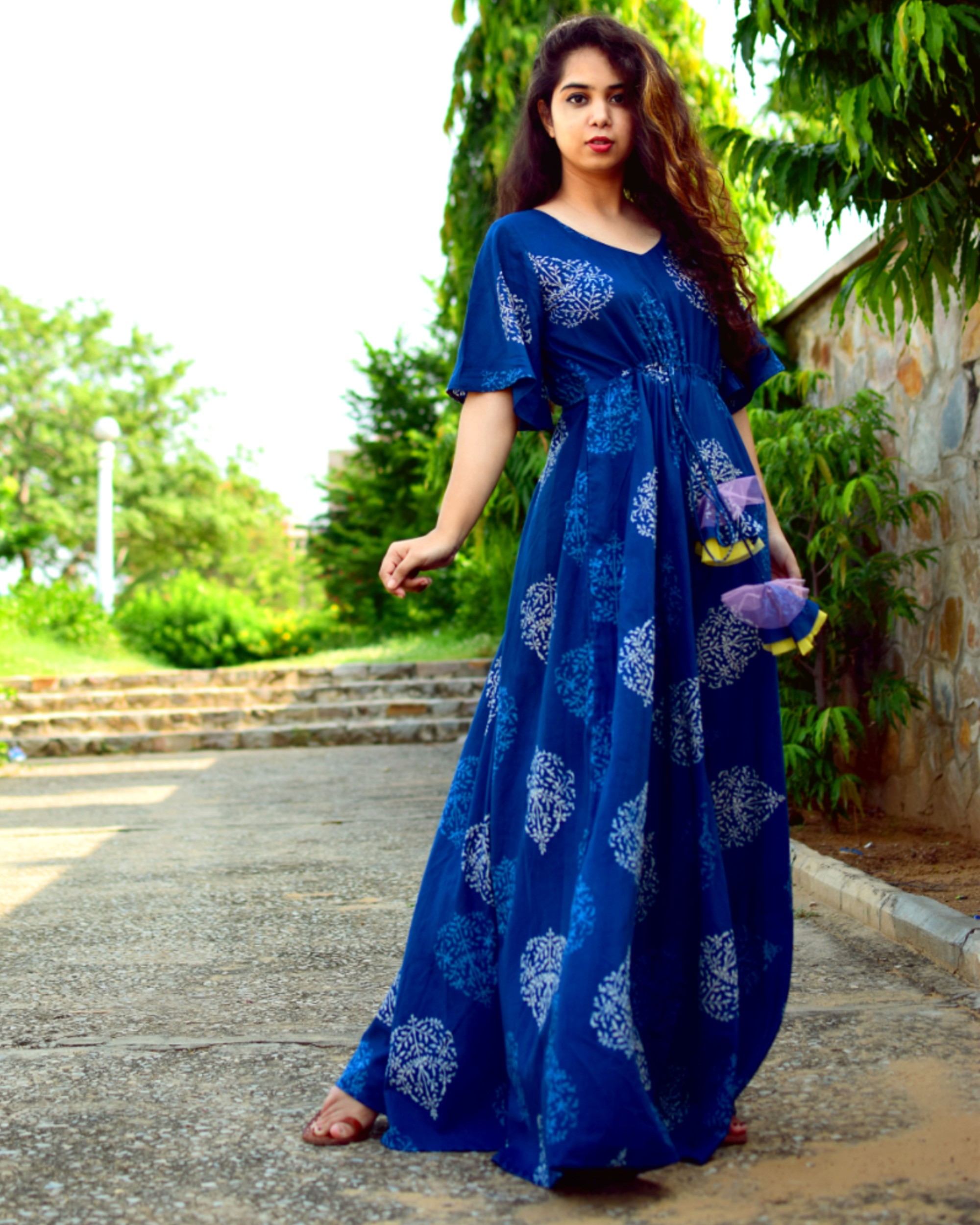 Royal blue mughal gathered maxi dress by Label Shivani Vyas | The ...