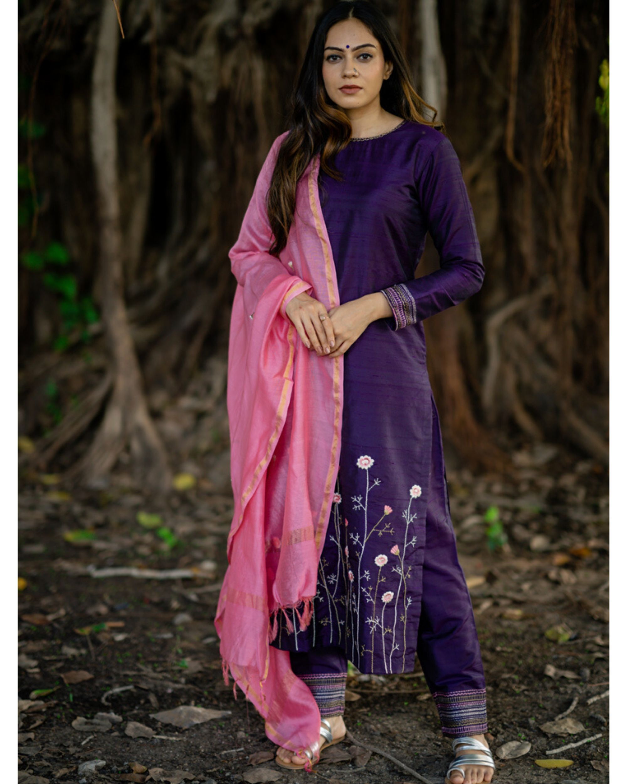 purple dress matching dupatta