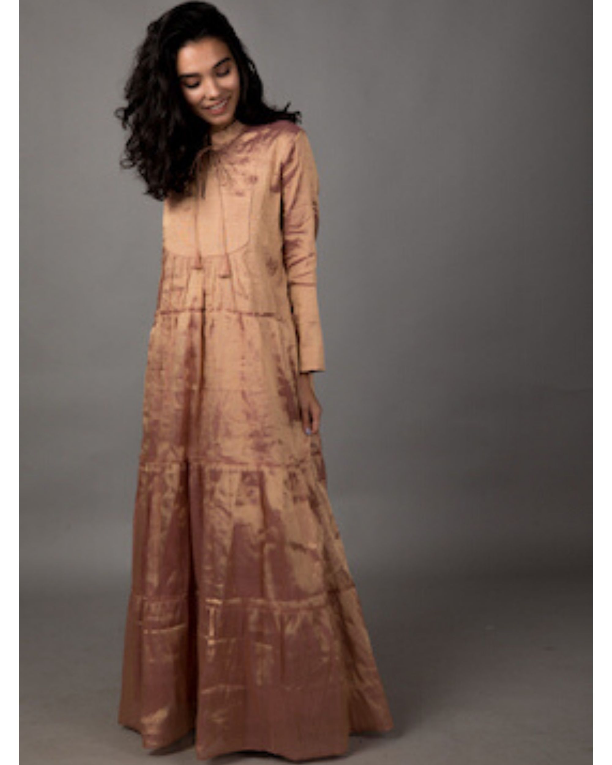 Rose gold tiered dress by Kokum | The Secret Label