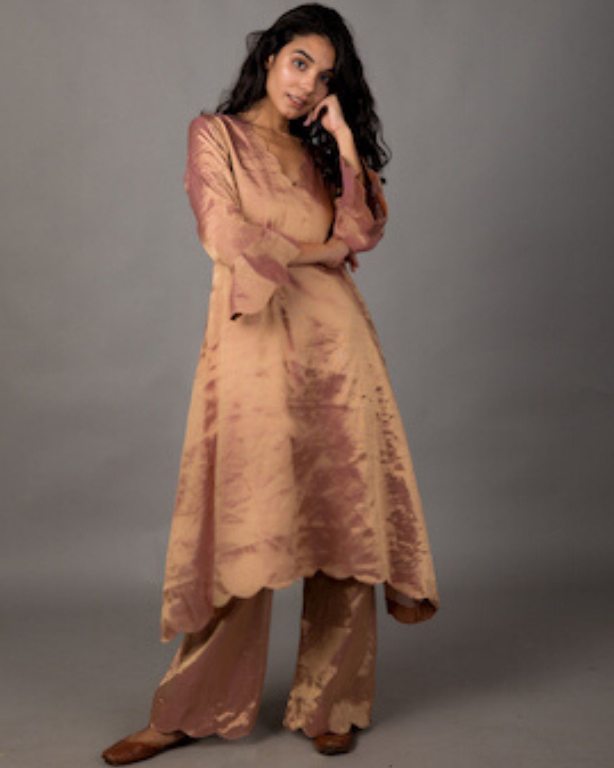 Rose gold kurta and pant set - set of two by Kokum | The Secret Label