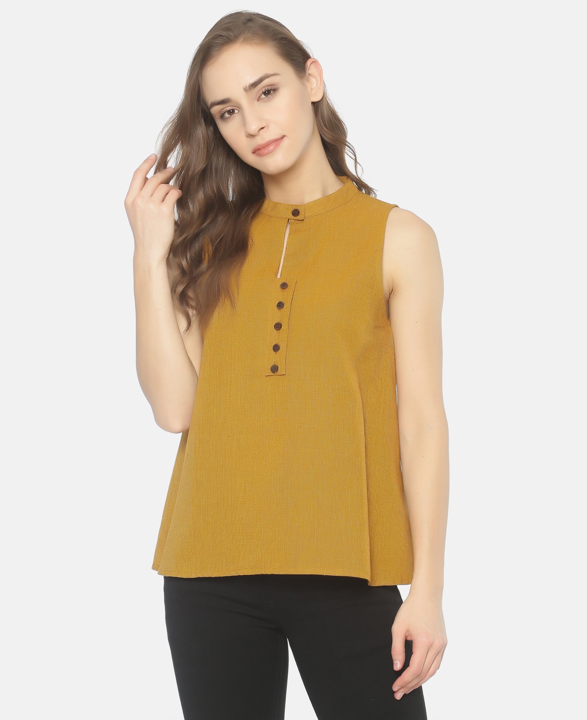 Mustard yellow buttoned top