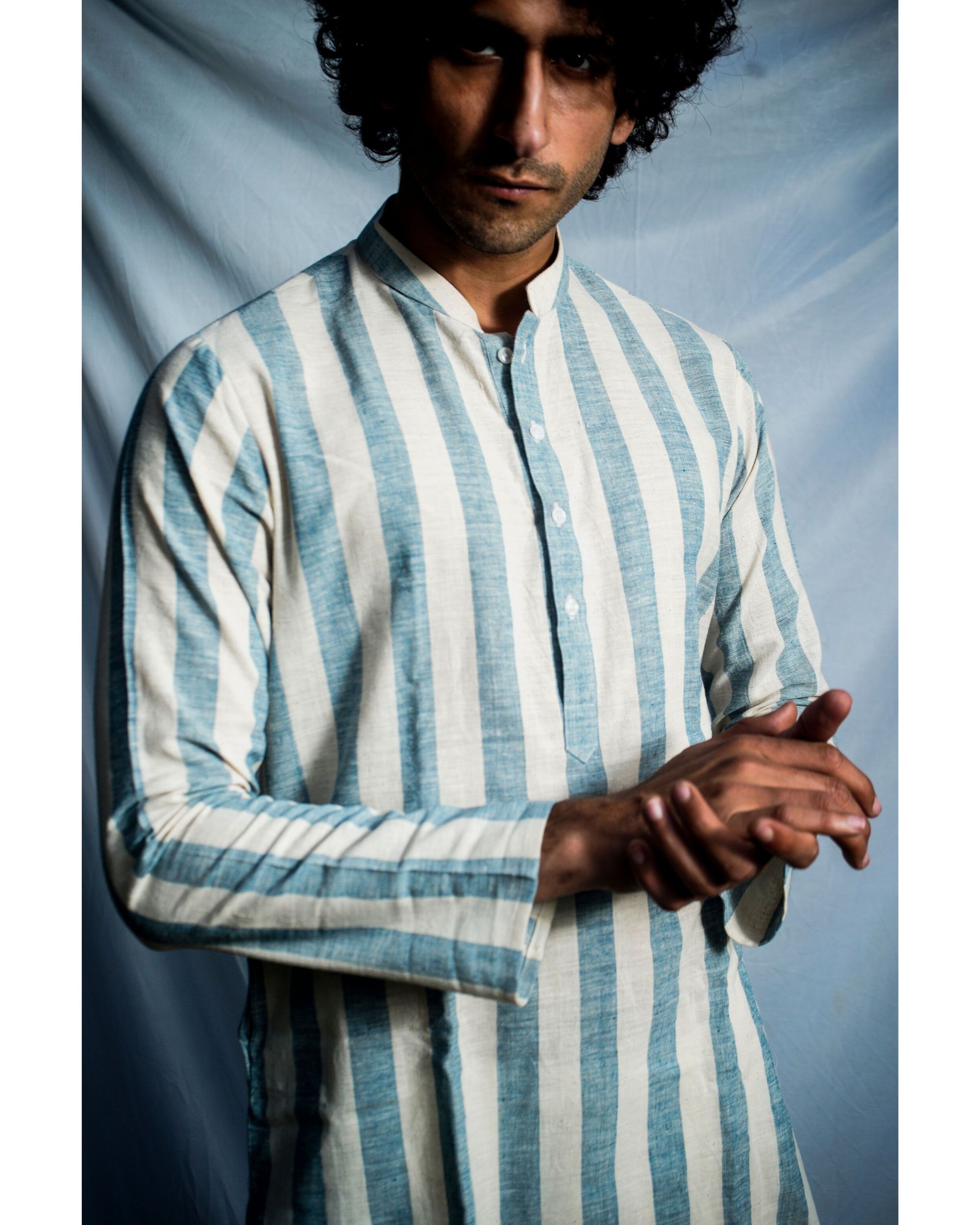 Blue and white striped kurta by Armen The Secret Label