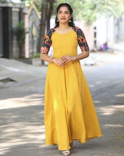 Yellow raglan maxi dress with contrast sleeves by The Stitches | The ...